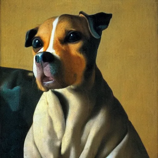 Image similar to oil in canvas of a yorkshire dog by johannes vermeer, masterpiece