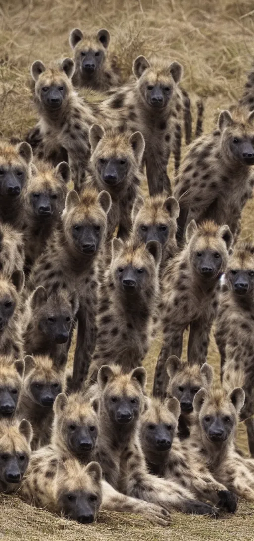 Prompt: a group of hyenas