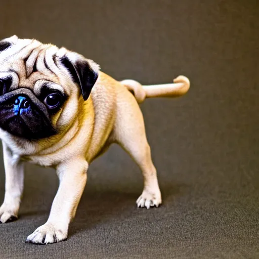 Image similar to a pug with human legs, photo