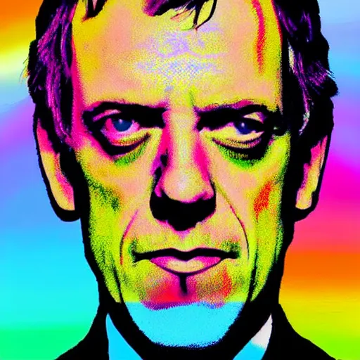 Image similar to rainbow hugh laurie. pop art.