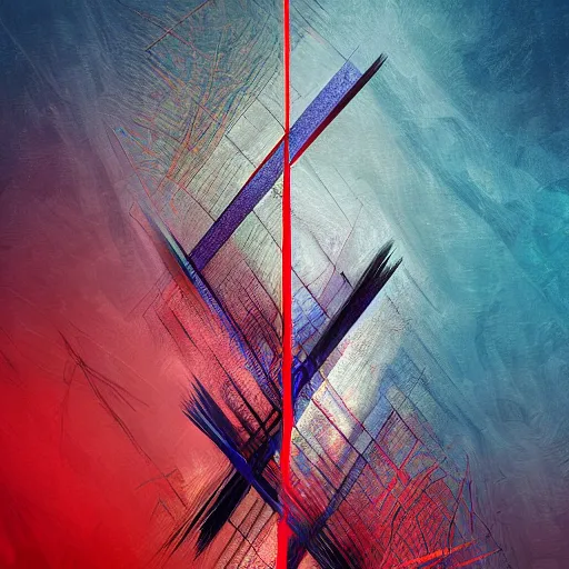 Image similar to the incomprehensible. digital painting, vertical, intricate, beautiful, detailed, grunge, sharp focus, abstract art by kuvshino and el lissitzky and artgerm and kandinsky, trending on artstation. blue, dark red and dark purple color scheme, gradient darker to bottom