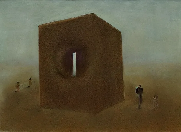 Image similar to people worshipping a black cube by beksinski