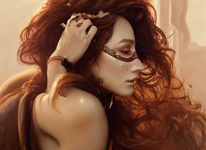 Image similar to masked, perfectly-centered-Portrait of the most beautiful woman on the planet , intricate, highly detailed, artstation, concept art, concept render, octane, redshift, smooth, sharp focus, illustration,award-winning, Unreal Engine 5, 8K, art by artgerm and greg rutkowski and alphonse mucha