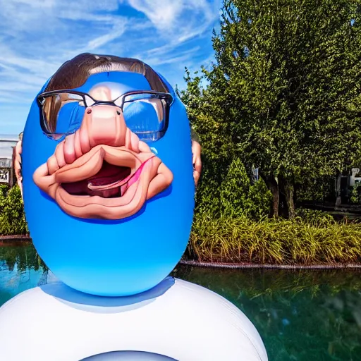 Image similar to a giant inflatable human head with open mouth on realistic water, in the style of chad knight, long shot, hyper detailed, hyper realistic, ray tracing, 8 k resolution, sharp focus, realistic water, award winning