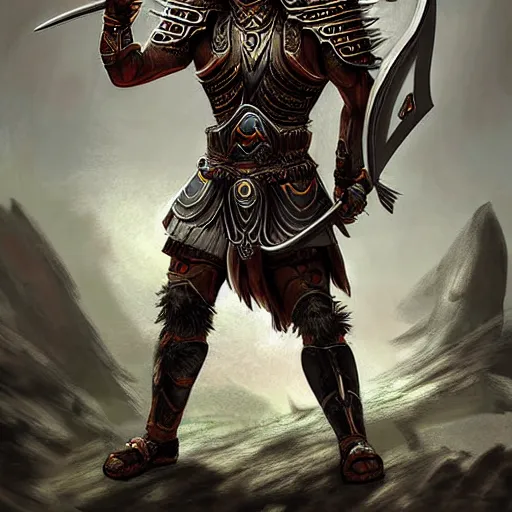 Prompt: epic chthonic ancient warrior by Boris Valejio, high detailed digital art