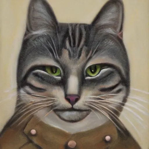 Image similar to anthropomorphic cat. portrait. art