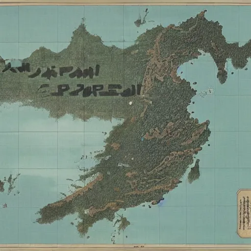 Image similar to the map of japan containing the plan of the japanese to invade china by greg rutkowski