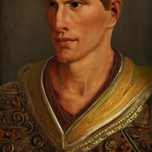 Image similar to Jerma985 in Ancient Rome, detailed, highly detailed, heroic, epic, complex, very detailed, realistic, HD quality, 8k resolution, body and headshot, Oil Painting, Italian Renaissance Painting of Jerma985, Italian Renaissance Painting Style, Renaissance Painting Style, Painting, Trending on Artstation