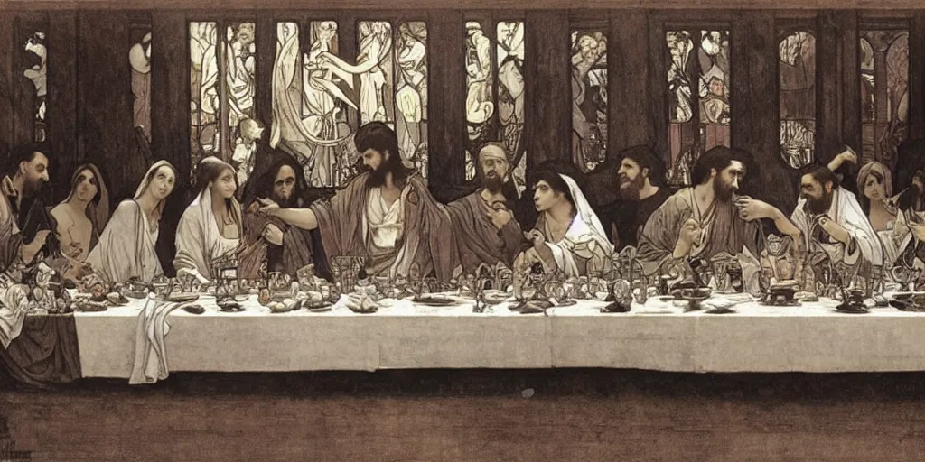 Prompt: the last supper,Alphonse Maria Mucha