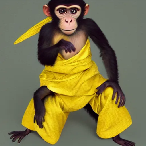 Image similar to a monkey wearing a yellow kimono, 8 k