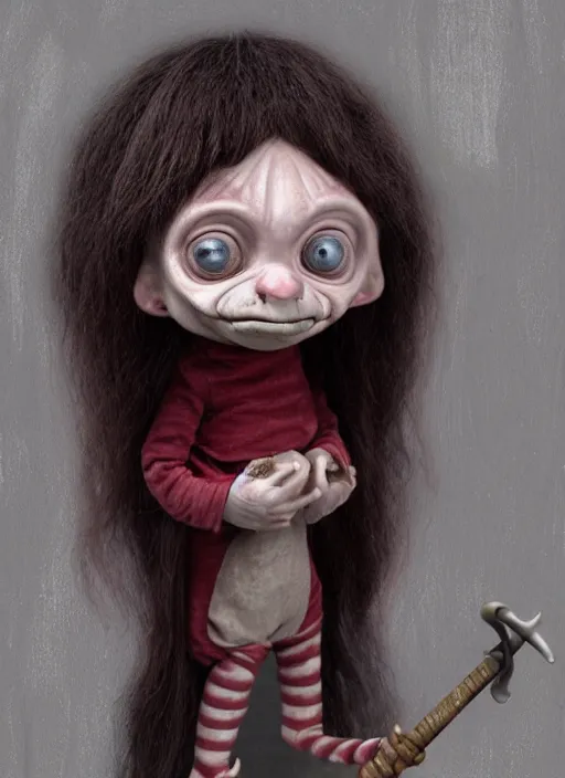 Prompt: medieval goblin as a Nicoletta Ceccoli doll, detailed digital art, trending on Artstation
