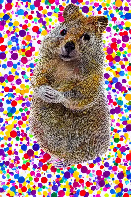 Prompt: detailed illustration, a portrait of a happy quokka on rotttnest island constructed from confetti, collage, may gibbs, layered composition, layers, texture, textured, layered, sculpted, dynamic, 🦋, 🎈,