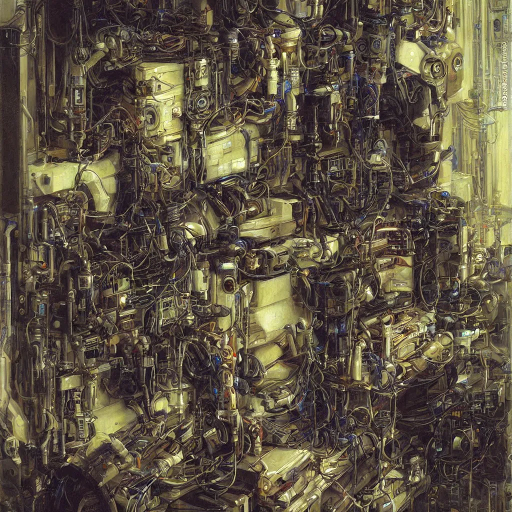 Prompt: painting by donato giancola, portrait of a cyberpunk technician engineer