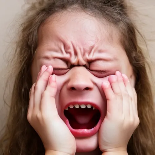 Image similar to terrified girl screaming with tears running down her cheeks