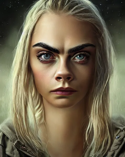 Prompt: closeup face profile portrait of cara delevingne as a soviet chernobyl space toy, bikini, depth of field, zeiss lens, detailed and intricate environment, fashion photoshoot by nicoletta ceccoli, mark ryden, lostfish, breathtaking, 8 k resolution, artistic, hyperrealistic, octane render