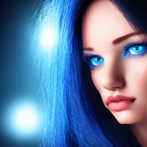 Prompt: mysterious woman with bright blue eyes, photo 3 d