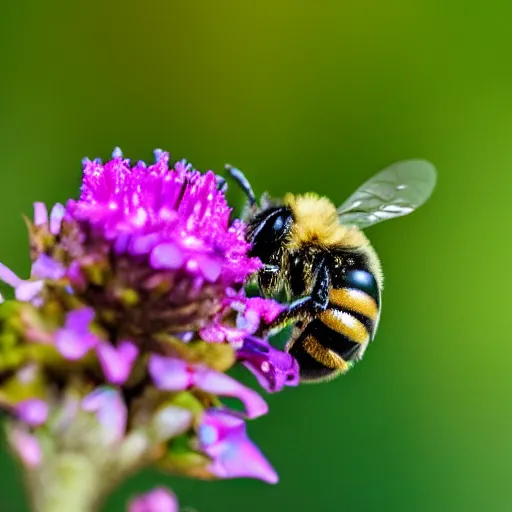 Image similar to an anime bee finding a beautiful flower, entrapped in ice, only snow in the background, beautiful macro photography, warm ambient light