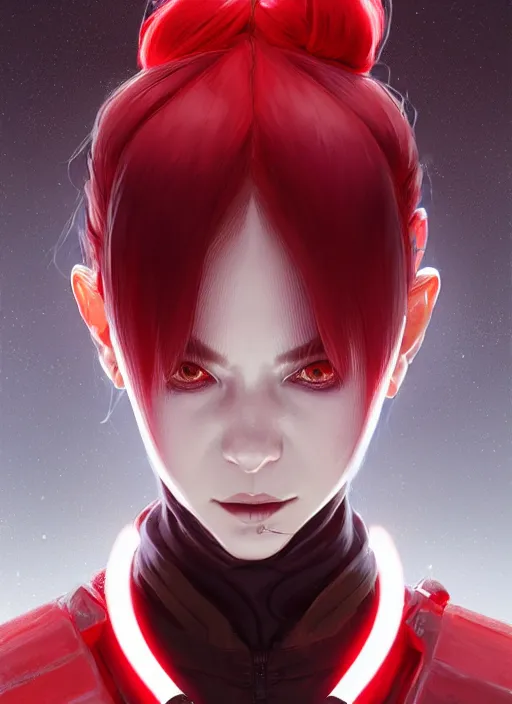 Prompt: portrait of a deadly vampire, red and white techwear, flowing ponytail hair, tacticool, symmetry face, science fantasy, extremely detailed, holographic, smooth, digital illustration, by, kuvshinov ilya, james jean, by rossdraws, frank franzzeta, sakimichan, jeremy lipking