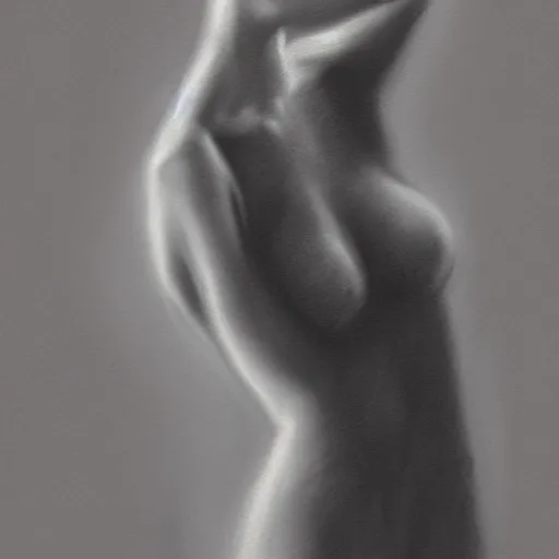 Image similar to a faceless!!!!! woman posing for the camera, charcoal painting!!!!!, trending on artstation, 4 k, 8 k, artstation hd, artstation hq, artistic interpretation, 1 9 5 0 s style