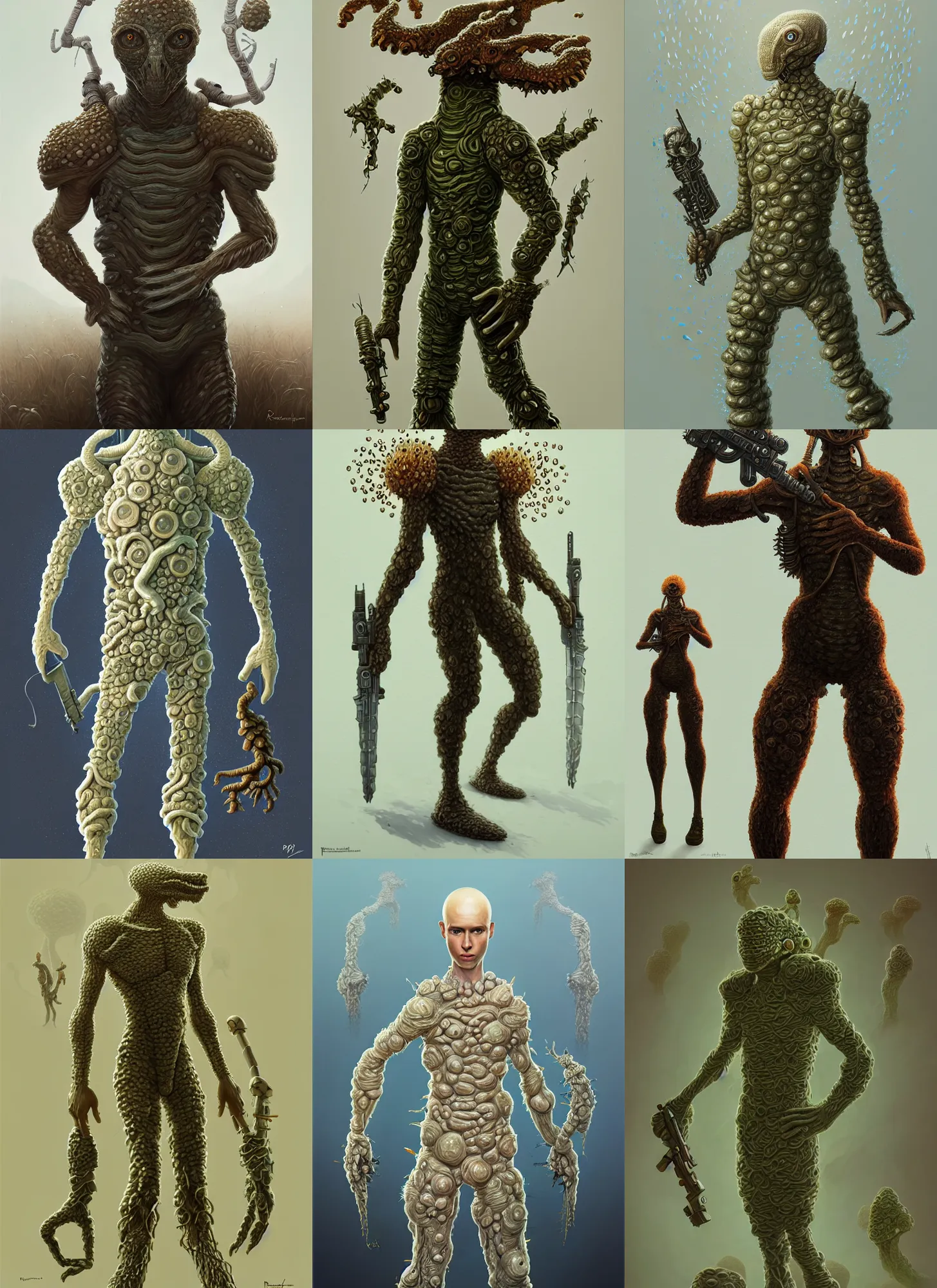 Prompt: rpg!! full - body portrait of a surreal fungus soldier on white background, intricate, highly detailed, digital painting, artstation, concept art, smooth, sharp focus, illustration, art by rockwell ponzi remnev lossel currin jasinski albright cheng, 8 k