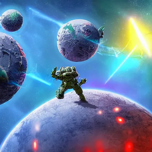 Image similar to laser war between funny creatures on a planet, digital art, award winning 4K