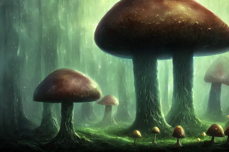 Image similar to a giant mushroom forest in the style of Anato Finnstark concept art, 4K, UHD, High quality, Trending on Artstation HQ