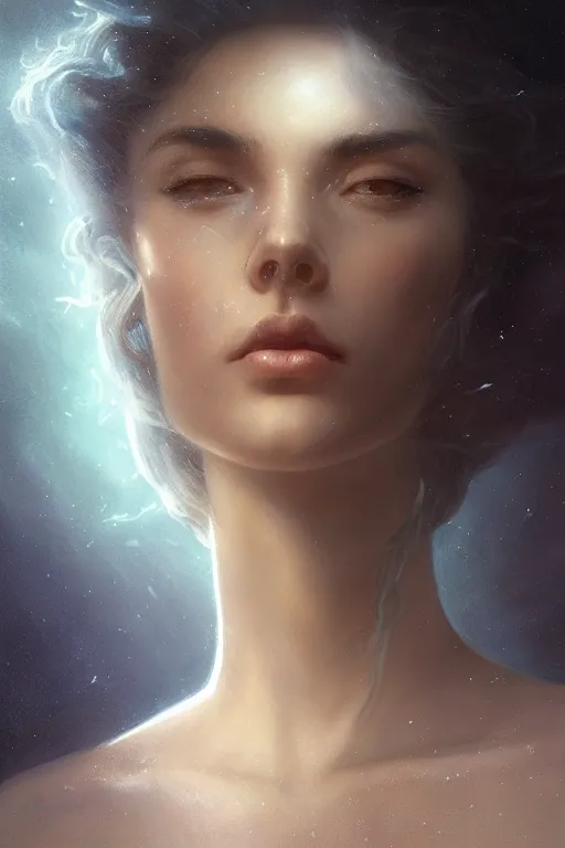 Prompt: cloudy dusty wind blowing!!!, underwater and dreaming of the void! multiple cinematic volumetric rim lights, bust portrait, dnd, fantasy, intricate, elegant, highly detailed, digital painting, artstation, concept art, smooth, sharp focus, illustration, art by artgerm and tom bagshaw and greg rutkowski and alphonse mucha