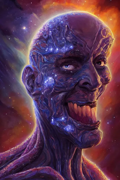 Prompt: beautiful oil painting with high detail of a wise Space ent(((((smirking))))) made of stars and plasma, hybrid from dungeons and dragons and art direction by James Cameron ;by artgerm; wayne reynolds art station; cinematic quality character render; ((low angle)); ultra high quality model; production quality cinema model