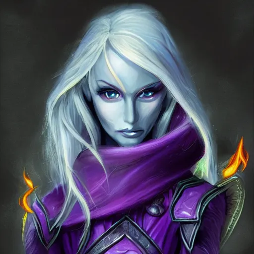 Prompt: a drow elf wizard, holding purple and green fire, female, auburn and blonde two toned hair, fantasy, d & d, intricate, elegant, highly detailed, digital painting, artstation, concept art, matte, sharp focus, illustration, in the style of magic the gathering
