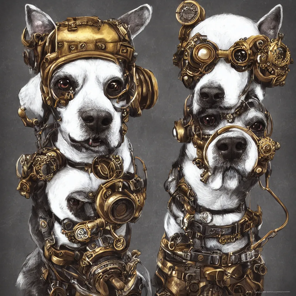 Prompt: a portrait of a dog with steampunk googles, by ROSS tran