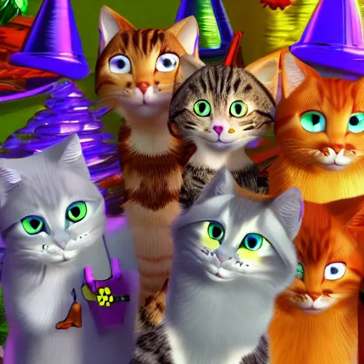 Prompt: cats having a party, 4k, game video art style