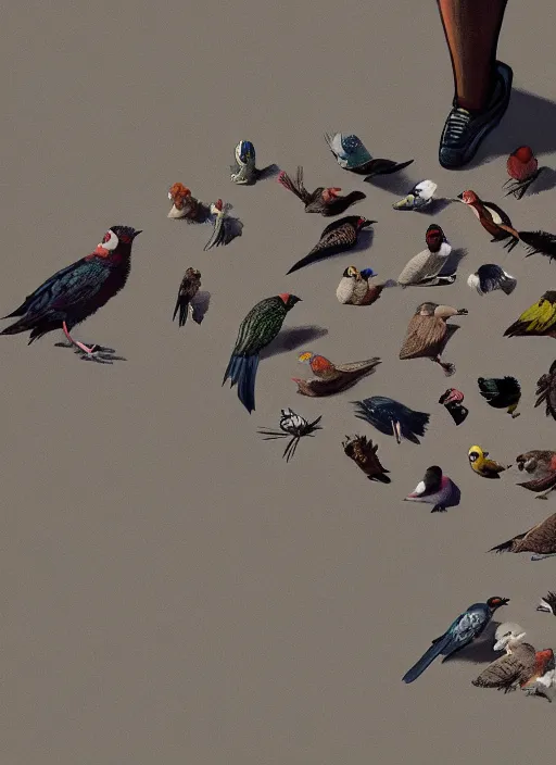 Prompt: birds feets, greg rutkowski, zabrocki, karlkka, jayison devadas, trending on artstation, 8 k, ultra wide angle, zenith view, pincushion lens effect