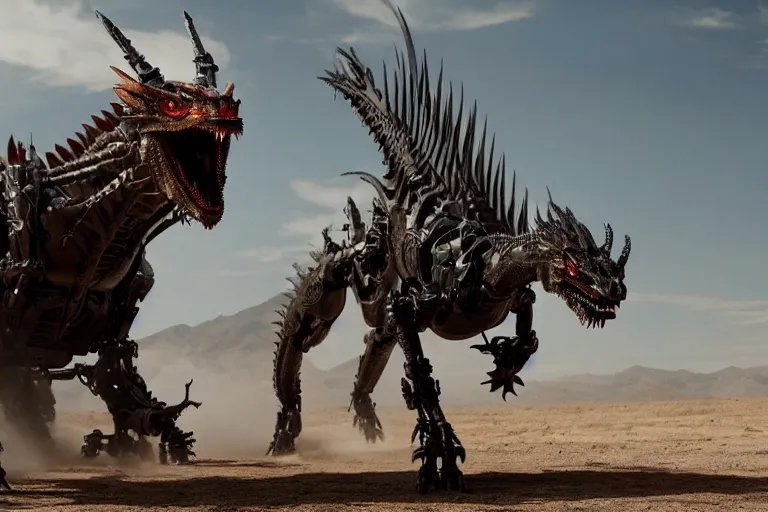 Image similar to cinematic still of westworld, a intact stunning intricate si - fi robotic fantasy dragon, well armored mech dragon, highly detailed