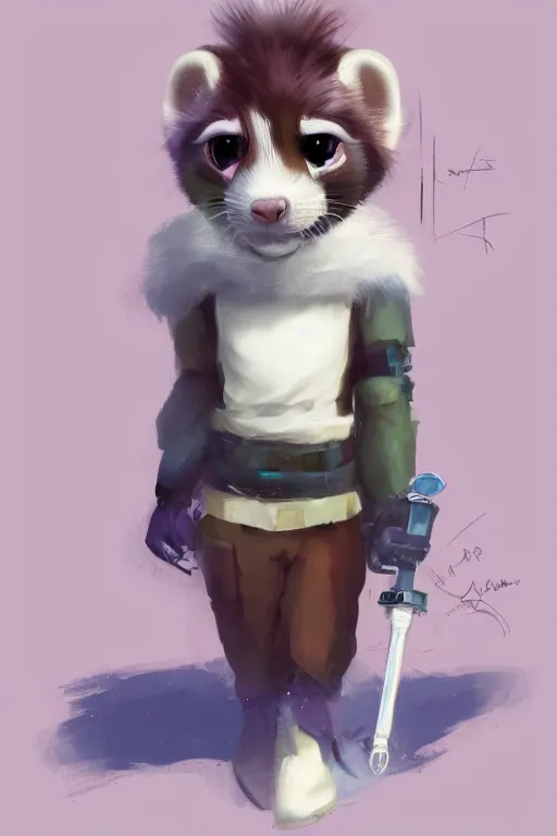 Image similar to Vaporware version of a cute ferret with a saber concept art, Artstation