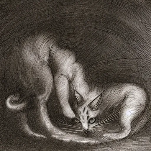 Image similar to da vinci ’ s sketch, depicting the design of cats,