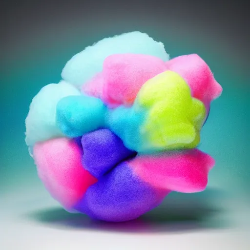 Image similar to cotton Candy shaped like a mk 2 grenade!!!, centered, product shot, bright, airy, iridescent lighting, gradient background