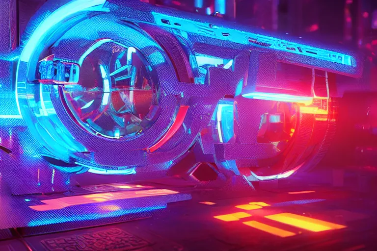 Prompt: cyberpunk holographic logo, futuristic, in the style of Pixar animation, low angle view, 16mm lens, award winning, hyper detailed, dramatic lighting, artstation, octane renderer, unreal engine