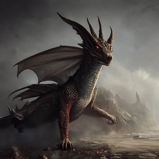 Image similar to hyperrealistic mixed media high resolution image of a beautiful dragon, stunning 3d render inspired art by István Sándorfi and Greg Rutkowski and Unreal Engine, perfect symmetry, dim volumetric lighting, 8k octane beautifully detailed render, post-processing, extremely hyper-detailed, intricate, epic composition, highly detailed attributes, highly detailed atmosphere, full body shot, cinematic lighting, masterpiece, trending on artstation, very very detailed, masterpiece, stunning, flawless structure, lifelike texture, perfection,