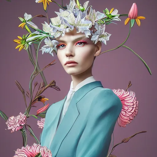 Prompt: pretty model with lilies : : by martine johanna and simon stalenhag and chie yoshii and casey weldon and wlop : : ornate, dynamic, particulate, rich colors, intricate, elegant, highly detailed, vogue, harper's bazaar art, fashion magazine, smooth, sharp focus, 8 k, octane render