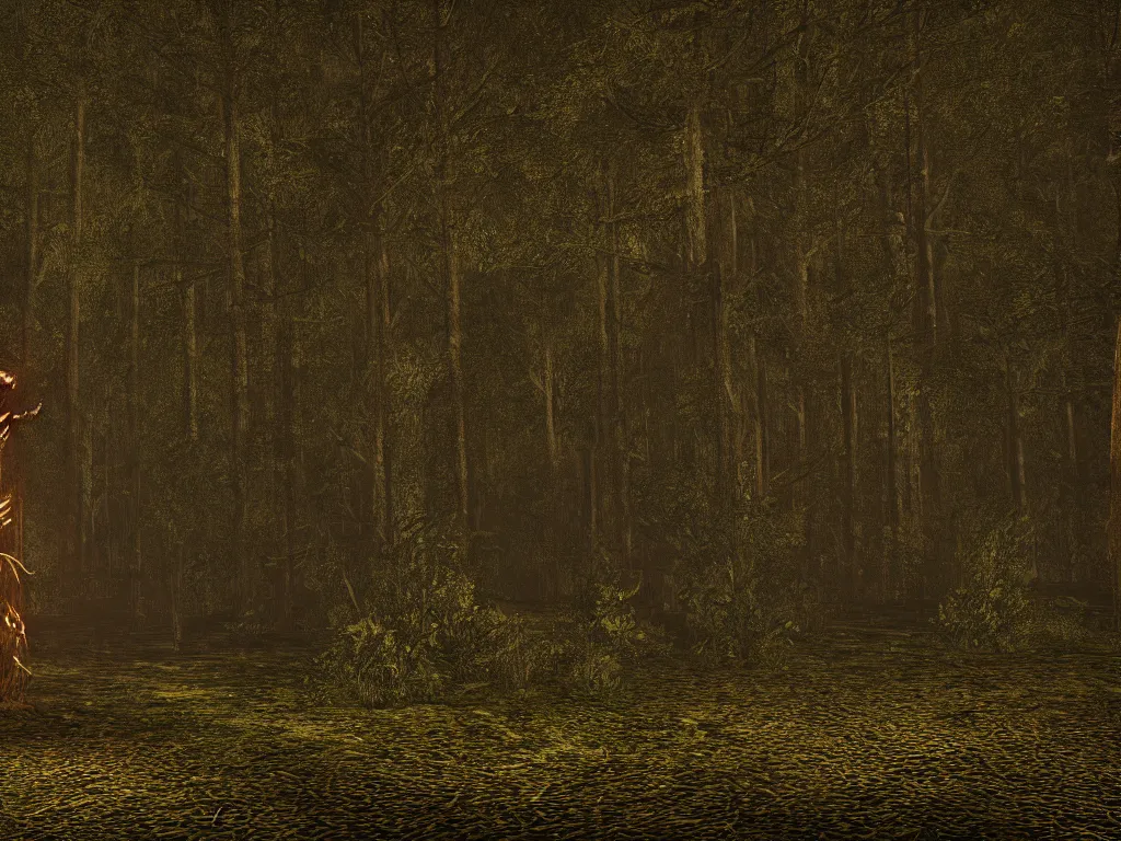 Prompt: scp-106 in a dark forest at night, high detail, photorealistic, maxon redshift render