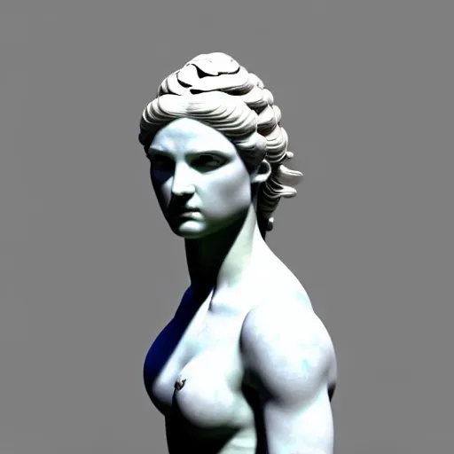 Image similar to sci - fi cgartist wide shot anaglyph ambient occlusion rendering of a hyper realistic marble greek statuary beautiful goddess head product photo bright white backdrop high key colored lighting, trending on artstation