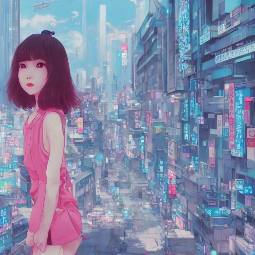 Image similar to 1 9 8 0 s japanese girl in a city pop city, hyper detailed, 8 k, trending, in artstation, digital painting, studio quality, cryengine, character design, smooth, sharp focus