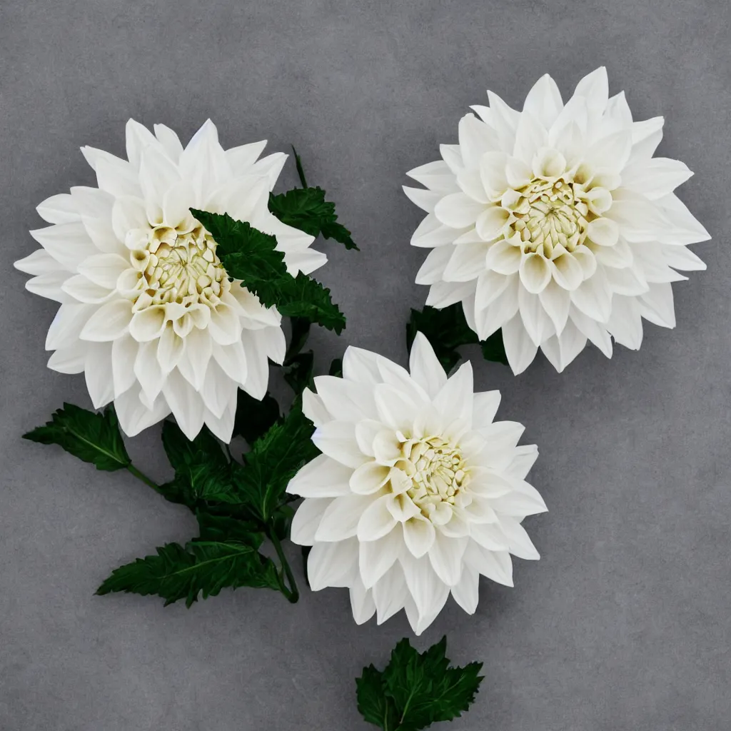 Image similar to beautiful white dahlia flower from top view painterly emotionally evoki