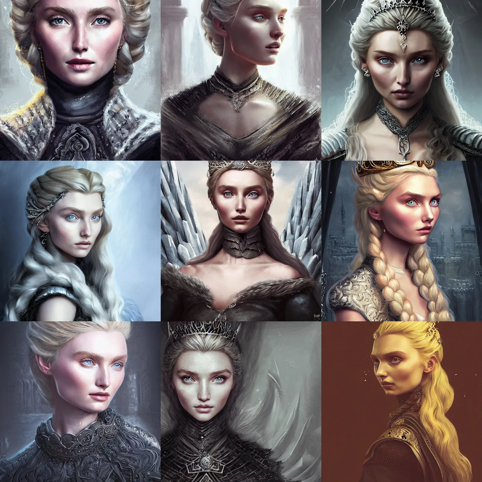 Prompt: portrait elsa hosk in game of thrones, dark, princess, intricate castle interior, highly detailed amour, smooth, artstation, digital painting, by michal sawtyruk and rossdraws and amber ye and naranbaatar ganbold and azamat khairov