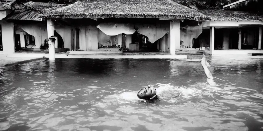 Image similar to sri lankan submerged in a pool, film still, thriller movie style