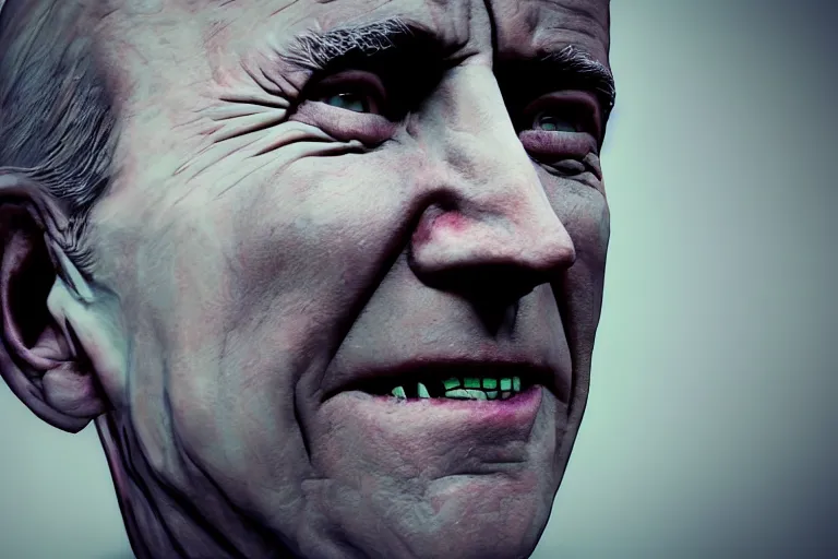 Image similar to creepy joe biden portrait stuck in the matrix, glitchy, buggy, playstation 1 graphics, low poly 3 d render, creepypasta, volumetric lighting, octane render, scary, award - winning, detailed, weird, close - up, featured on artstation, strange, off - putting, demonic, odd, atmospheric, ambient, spooky, beautiful