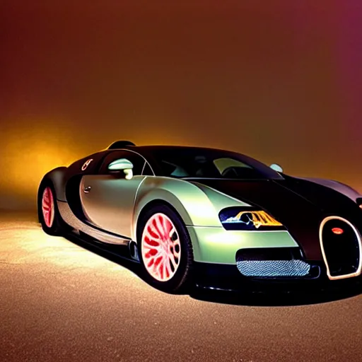 Image similar to a low resolution photo with bad lighting of a bugatti veyron in a party, late 2 0 0 0 s