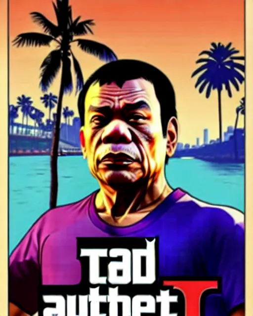 Image similar to duterte in gta v game box art by stephen bliss, no text, detailed cover artwork, gta v, gta v loading screen