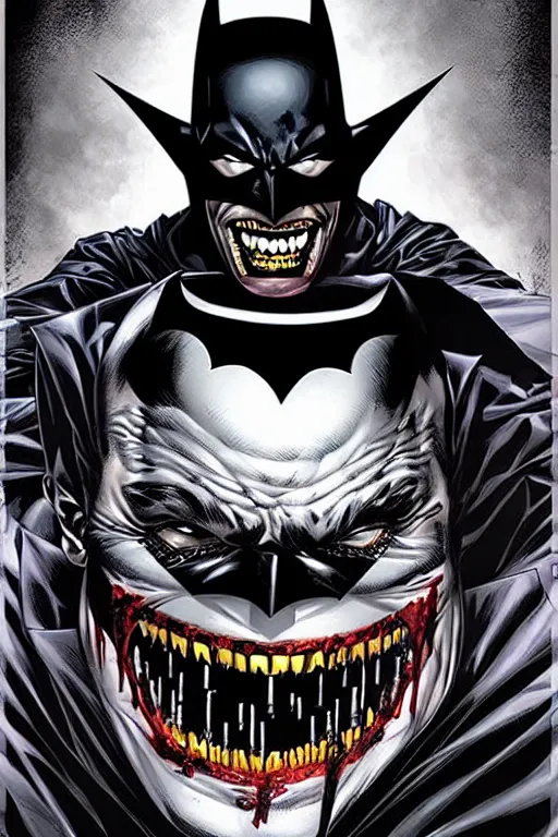 Image similar to batman who laughs hyper detailed cover art by lee bermejo