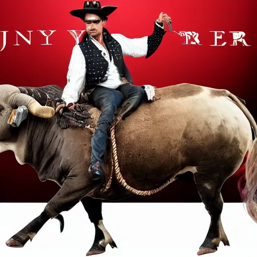 Prompt: Johnny Depp riding a bull, 8k ultra hd, hyper detailed